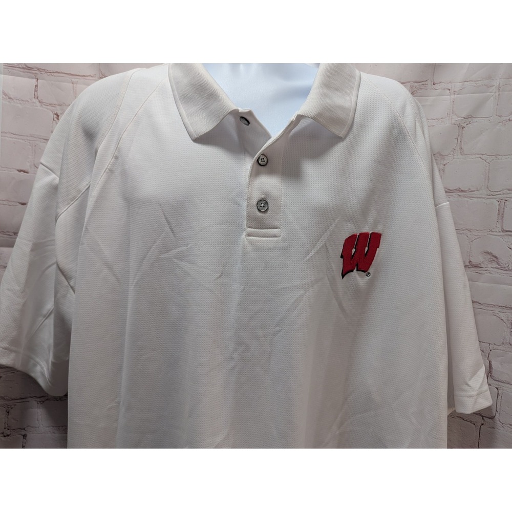 P2 By Pro Player Men's 3XL White Wisconsin Badgers Polo Shirt Performance